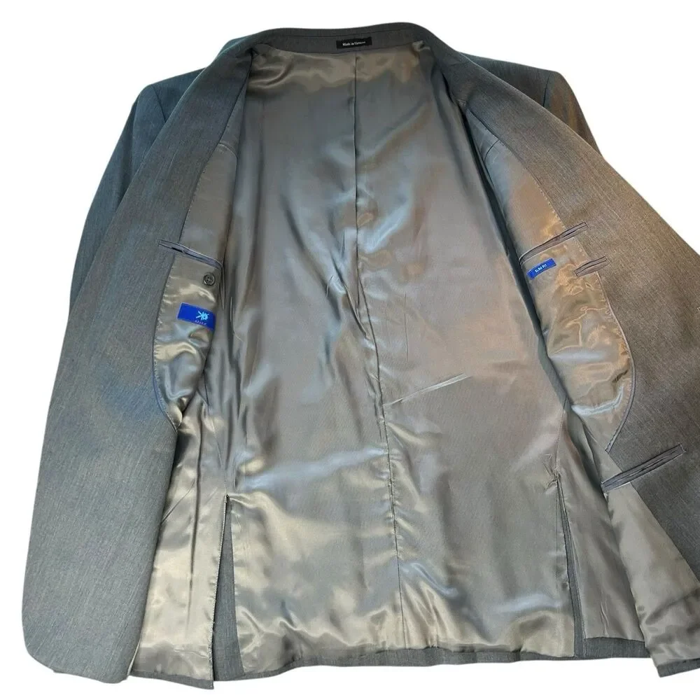 Egara Men's Blazer Jacket Sport Suit Coat 50L Long All Season Wool Gray Slim Fit